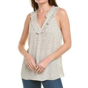 Cabi #4179 Morse Code Black / Cream Ruffle Sleeveless Top - Size M